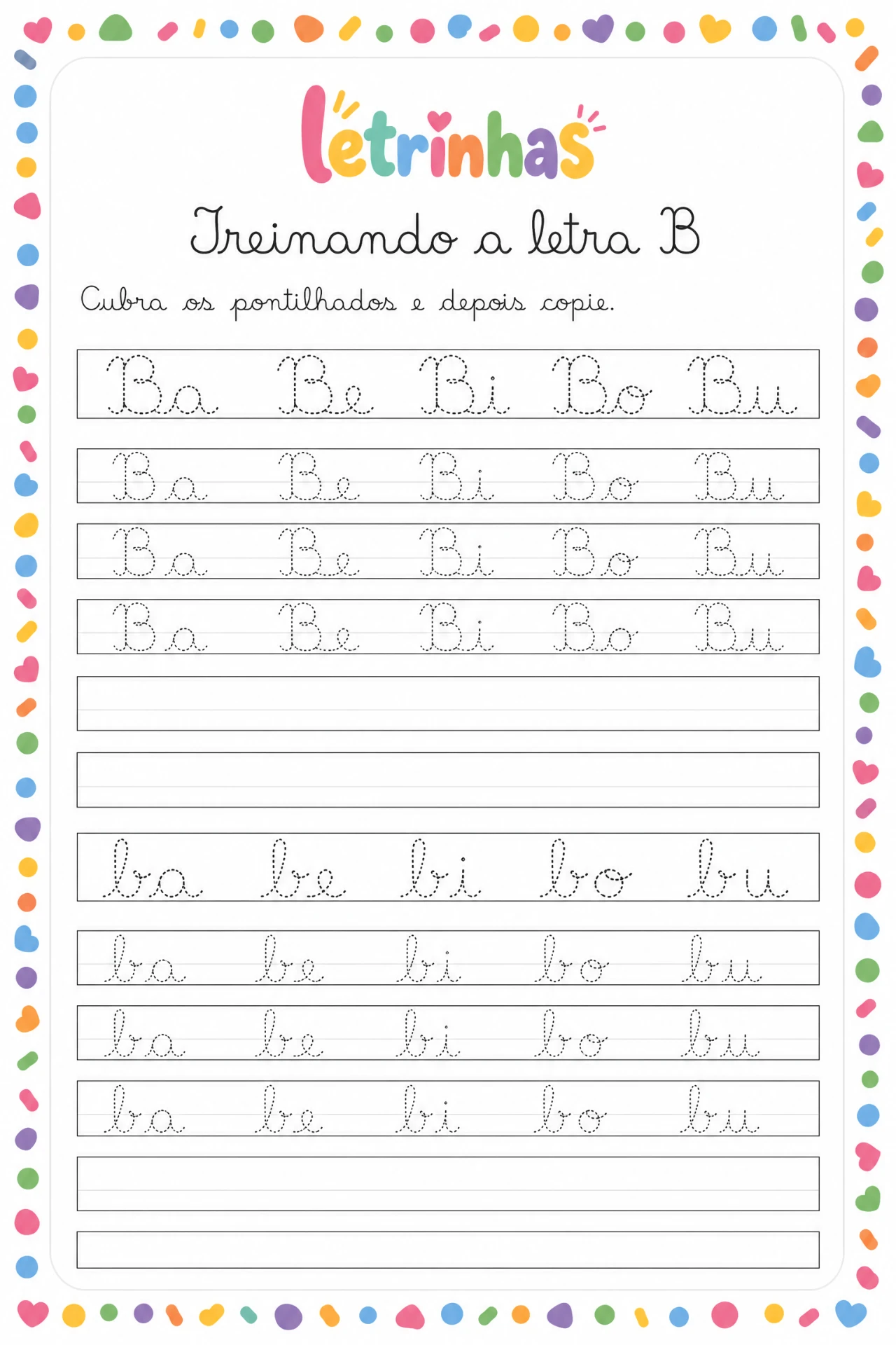 Página Treinando a letra B com sílabas