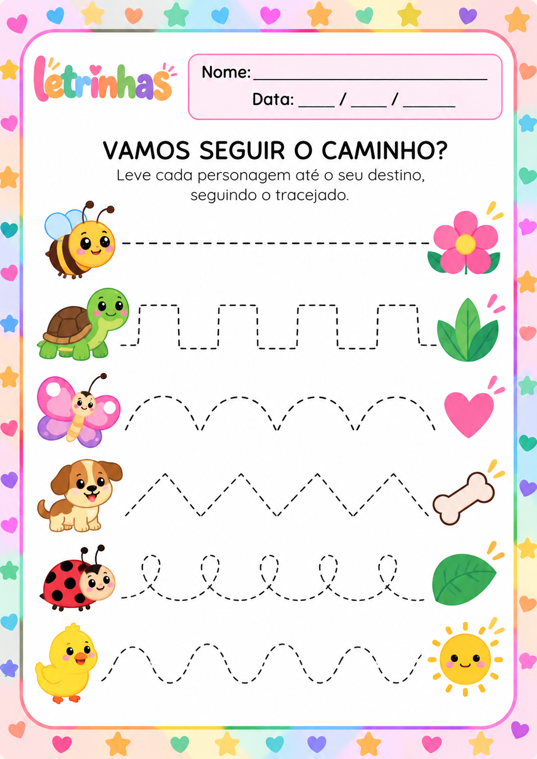 Atividade de coordenação motora: siga o caminho com animais