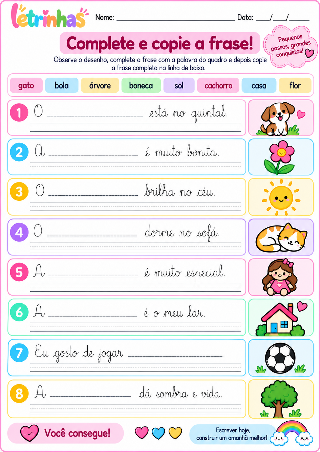 Atividade Complete e copie a frase com palavras ilustradas